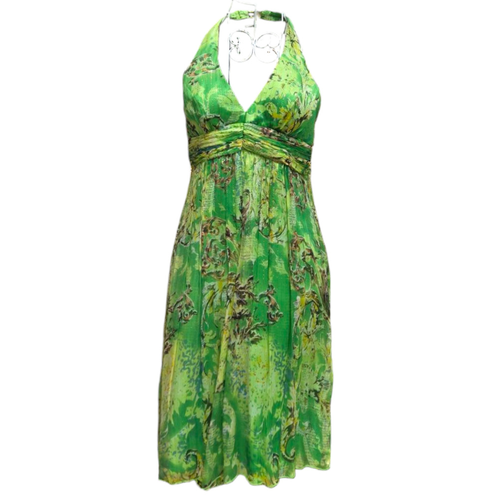 Sue Wong Vintage 100% Silk Emerald Green Halter Dress Size 6 - Picture 4 of 8